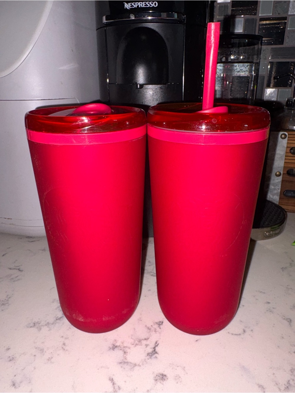 Red Double-Insulated Travel Tumbler with Straw - 16oz